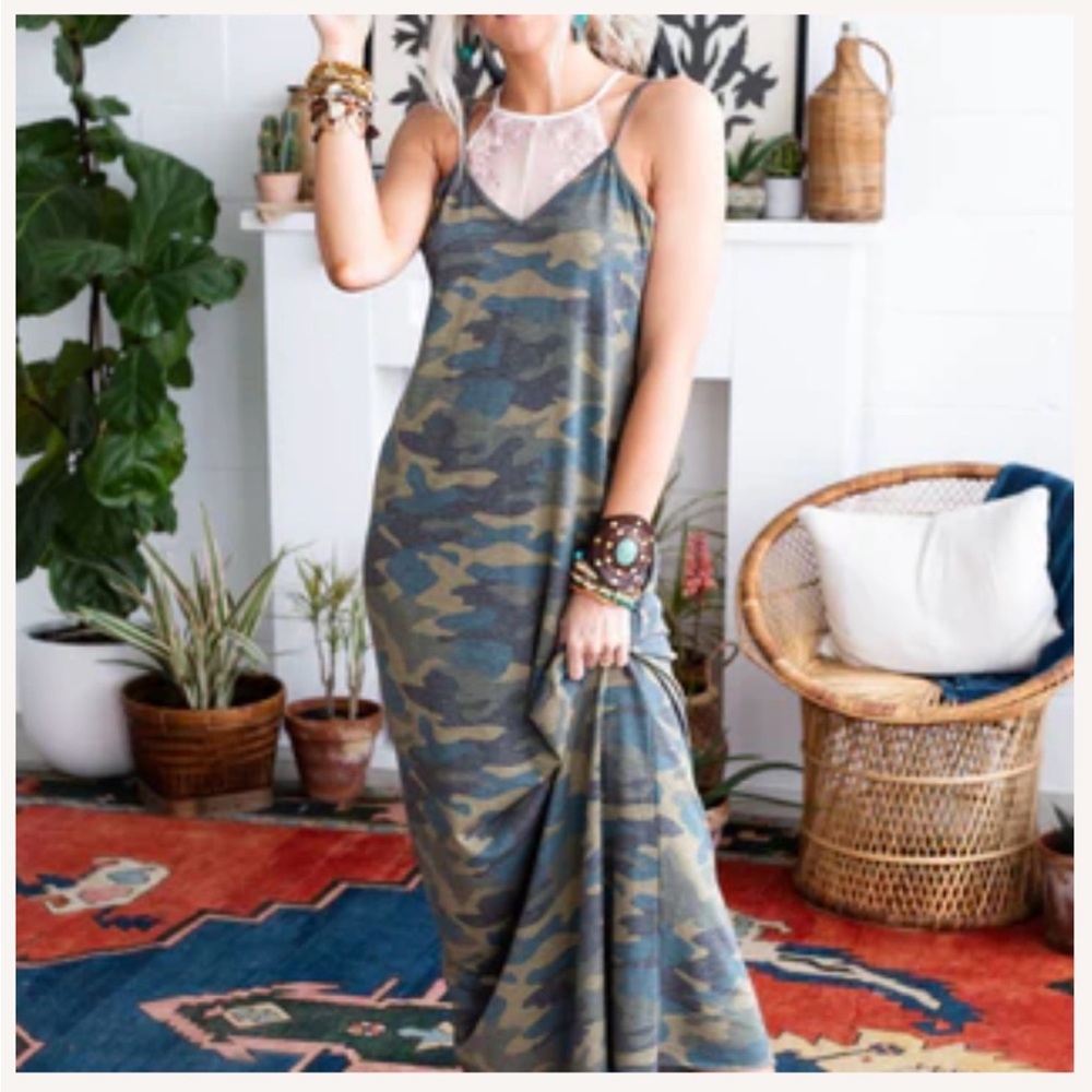 Three Bird Nest Camouflage Maxi Dress